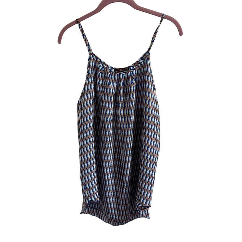 Renee C. Womens Geometric Print Sleeveless Top Blue/Orange XXL Lightweight Polye
